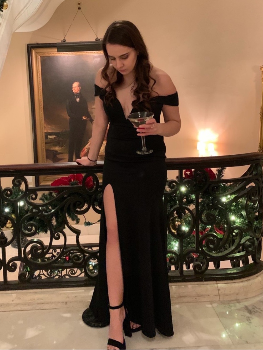 Showpo Off the Shoulder Black Evening Gown with High Slit
